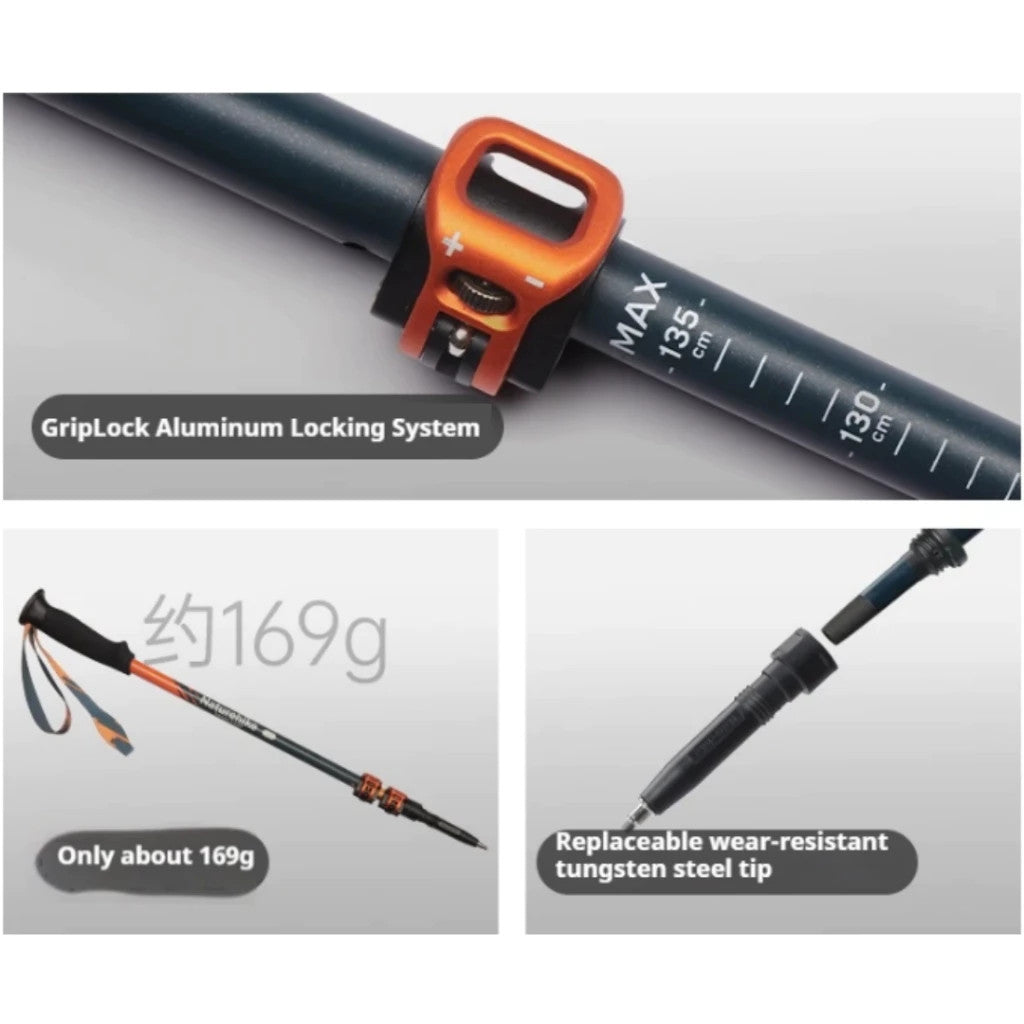 Tongkat Gunung/Hiking - Naturehike Sunsia 3-EXT Three-Section Carbon Fiber Telescopic Trekking Pole / CNK2550DS015