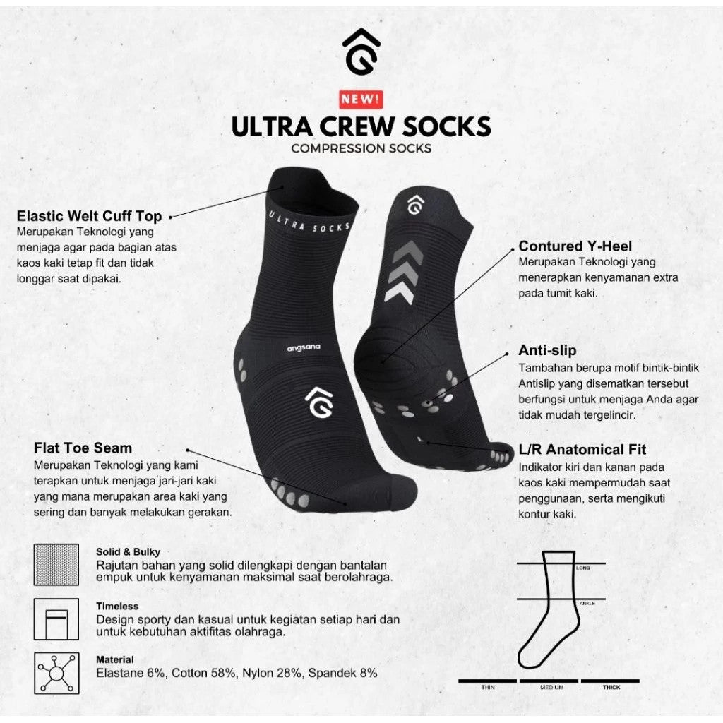 Kaos Kaki Lari Ultra - Angsana Compression Socks Crew