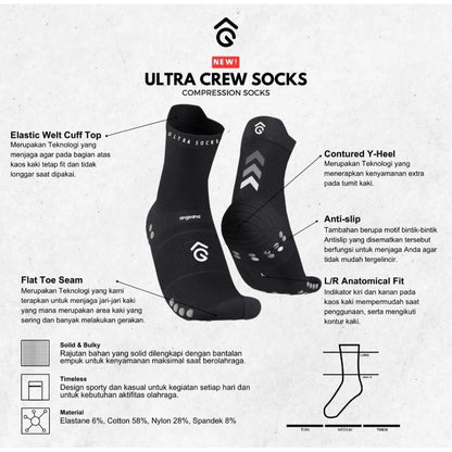 Kaos Kaki Lari Ultra - Angsana Compression Socks Crew