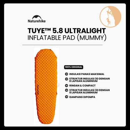 Matras Angin Camping - Naturehike TuYe™ 5.8 Ultralight Inflatable Pad / Orange / Mummy (183x58cm)