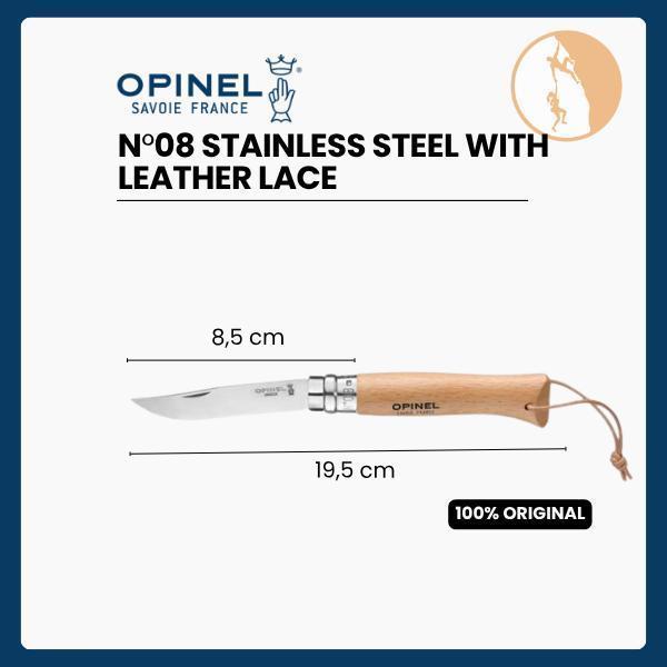Opinel No 08 Stainless Steel with Leather Lace - Opinel Trekking/Bushwhacker/Folding Knife