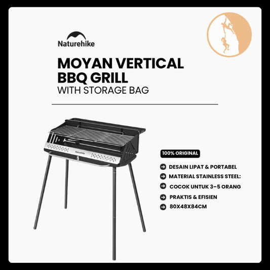 Kompor Arang Camping Portable Outdoor - Naturehike Moyan Vertical BBQ Grill with Storage Bag/ CNK2300015 / Black