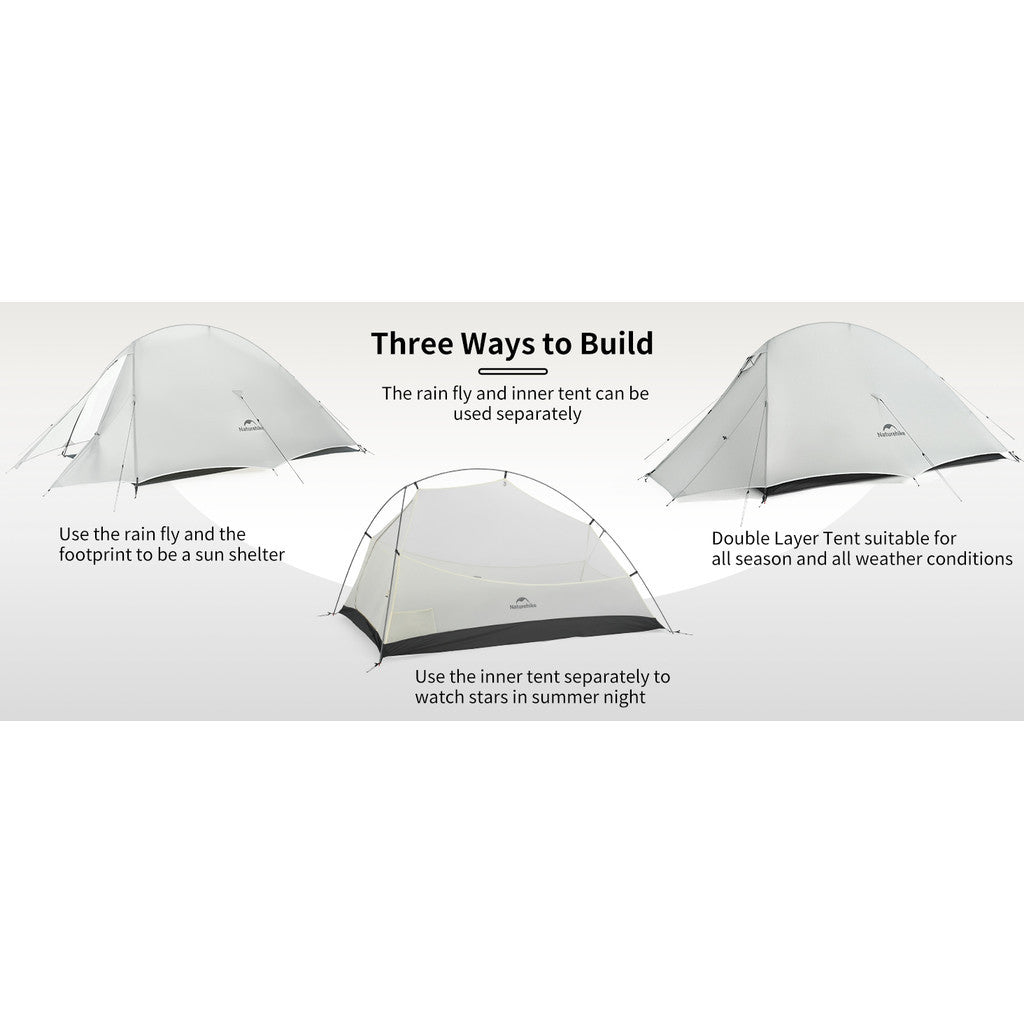 Tenda Camping/Ultralight Backpacking Tent - Naturehike Cloud Up™ UL / Kapasitas 2 Orang / 15D Nylon (Moon Rock Grey)