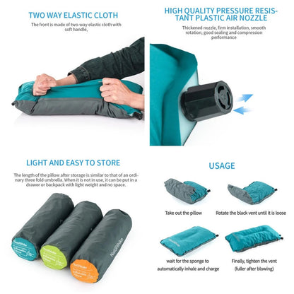 Bantal Traveling/Portable - Naturehike Sponge Automatic Inflating Pillow