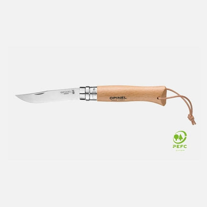 Opinel No 08 Stainless Steel with Leather Lace - Opinel Trekking/Bushwhacker/Folding Knife