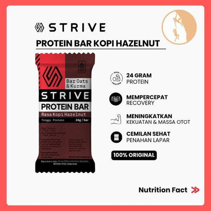 Strive Protein Bar Kopi Hazelnut (24g Protein/Bar) - Camilan Instant Sehat