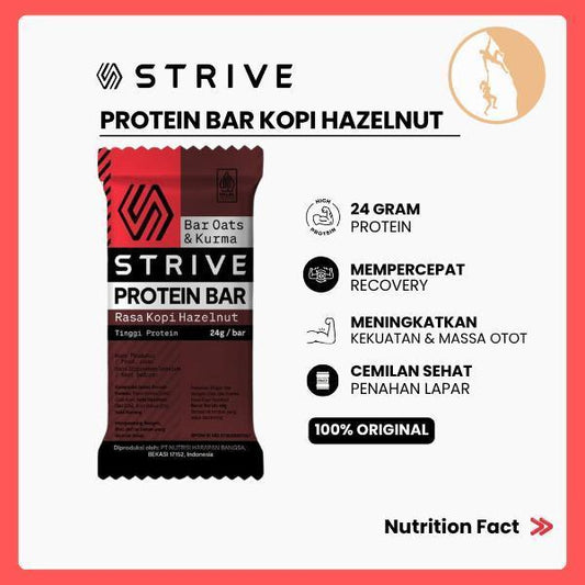 Strive Protein Bar Kopi Hazelnut (24g Protein/Bar) - Camilan Instant Sehat