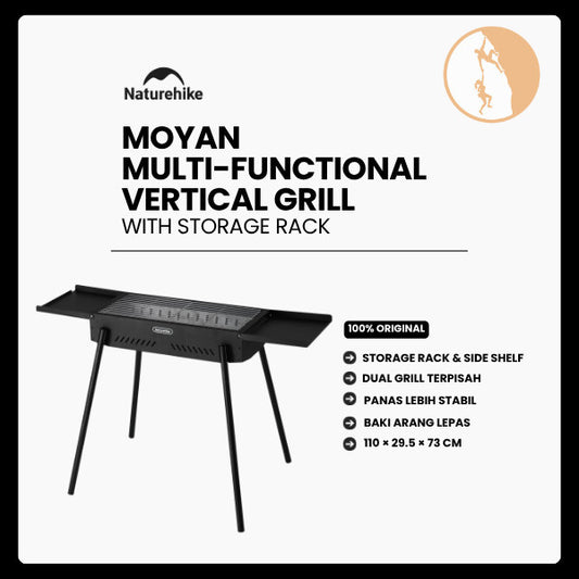 Kompor Pemanggang Camping Outdoor - Naturehike Moyan Multi-functional Vertical Barbecue Grill / CNK2550CF013 / Black / Storage Rack