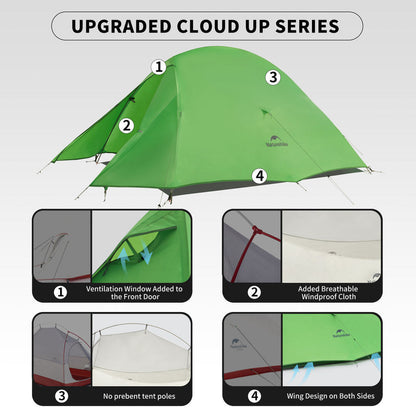 Tenda Camping/Ultralight Backpacking Tent - Naturehike Cloud Up™ Base / Kapasitas 2 Orang / 210T  Polyester