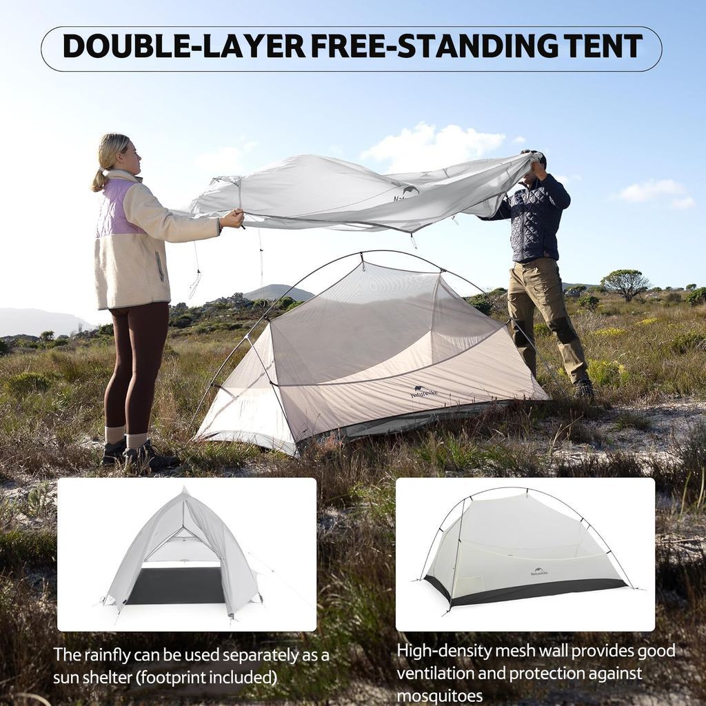 Tenda Camping/Ultralight Backpacking Tent - Naturehike Cloud Up™ UL / Kapasitas 1 Orang / 15D Nylon (Moon Rock Grey)