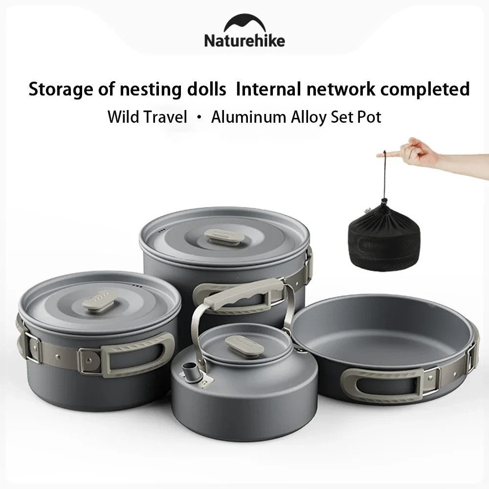 Alat Masak Camping Outdoor - Naturehike Cooking Set Wild Trekking Aluminum Alloy Pot Set / CNK2450CF010