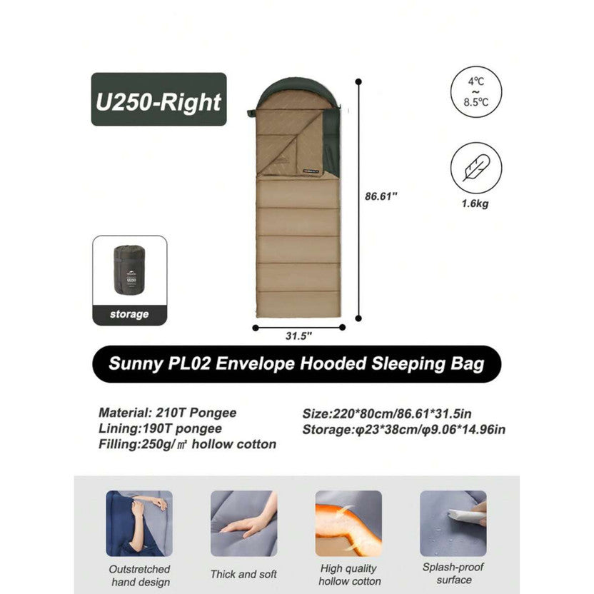 Kantong Tidur Camping Outdoor - Naturehike Sunny Day PL02 Envelope Sleeping Bag with Hood / U250