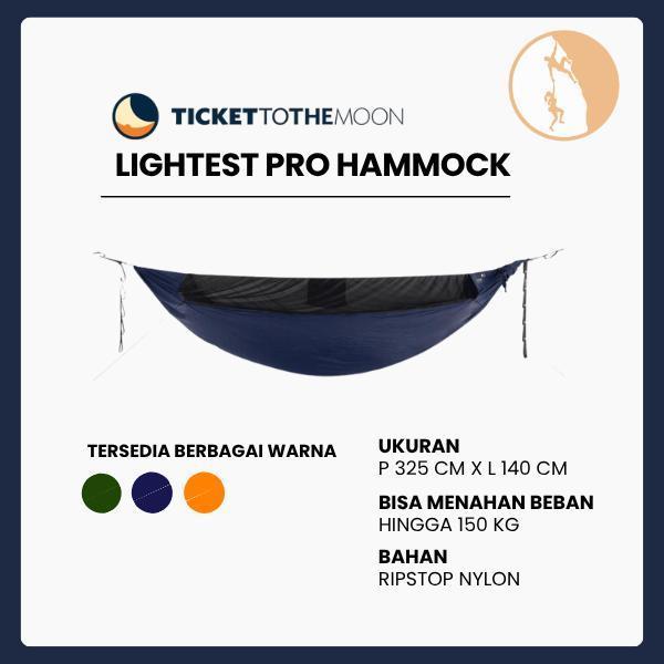 Ticket To The Moon Lightest Pro Hammock - Hammock Outdoor Camping dengan Jaring Serangga Terintegrasi Bahan Ripstop Nylon 20D Kapasitas 150kg